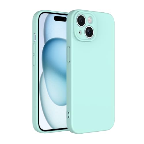 Captor Cover Custodia Colorata in Silicone Liquido per iPhone 15 Plus 6,7 Pollici, Alta Qualità con Bordo Rialzato per Schermo e Protezione Fotocamera Morbida Con Microfibra Interna (Verde Menta