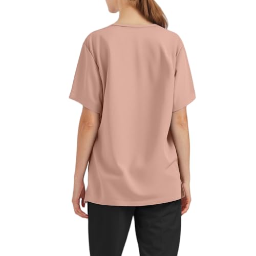 Image of FONMA Scrub Tops Women Plus Size Stretchy V-Neck Scrub Shirts with 4 Pockets Breathable Short Sleeve Nurse Uniforms