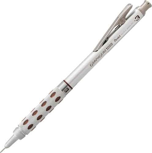 Image of Pentel 0.3 MM Mechanical Drafting Pencil (PG1013) Metal Clip With Retractable Mechanism Dual Metal & Rubber Grip | Pack Of 1 Silver & Brown
