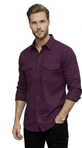 Image of DEELMO Men's Classic Cotton Blend Slim Fit Shirt || Full Sleeve Button-Down Casual Shirt with Dual Flap Pockets || Soft Breathable Fabric || Ideal for Office Party and Everyday Wear
