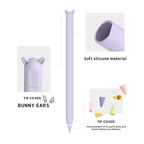 Image of Cute Ear Case Silicone Skin Cover for Apple Pencil 2nd Generation, and Protective Nib Cover Accessories Compatible with iPad Pro 11 12.9 inch,Purple