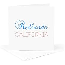 3dRose Redlands, California, red, blue text. Patriotic home town design 1 Greeting Card with envelope