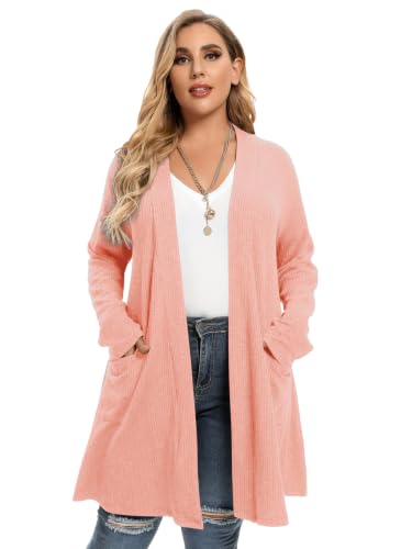 Image of LARACE Open Front Knit Plus Size Cardigan Sweaters for Women with Pockets