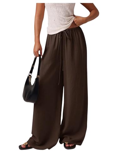 SHENHE Women's Wide Leg Long Palazzo Pants Casual Drawstring Elastic Waist Loose Trousers