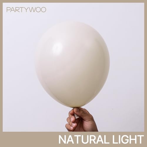 Image of PartyWoo White Sand Balloons 51 pcs 12 Inch Beige Cream Ivory Off White Latex Helium Balloons for Wedding Bridal Graduation Baby Shower Gender Reveal Safari Birthday Party Decorations White-F12