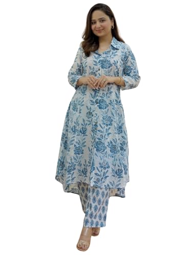 Image of DHRUVI TRENDZ Anarkali Kurta-Set for Women - Viscose Rayon Printed Kurta & Straight Pant | Festive Ethnic Indian Traditional Outfit for Functions & Puja | Lightweight Two Piece Dress for Daily Wear & Holiday Look | 3 /4 Sleeve