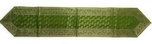 Image of Diwali Room Decor Silk Table Runner Placemats Tea Coaster Set for Living Room 4 to 6 Seater Dinning Table Table Mat Set Centre Table Top Decor Pack of 13 Pcs (Olive Green)