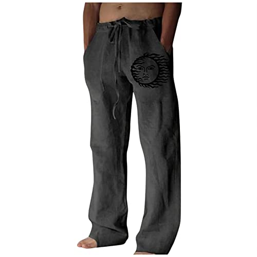 LILIHOT Herren Hose Jeans Einheitsgröße Laufhosen Lange Elastischer Bund mit Breitem Bund Herren Boho Weite Sommerhose Boho Hippie Hose Trendy Bein Palazzo Hose Herren Sporthose Cover