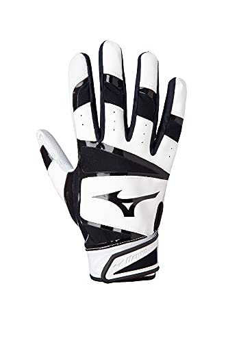 Mizuno B-303 Adult Baseball Batting Glove, White-Black, Medium