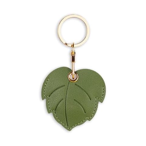 XSUIOY Leather Keychain Case Holder Compatible with Apple AirTag, GPS Airtag Keychain Finder Tracker with Key Ring, Anti-Scratch Protective Air Tag Cover for Keys, Wallet(Leaf) Cover