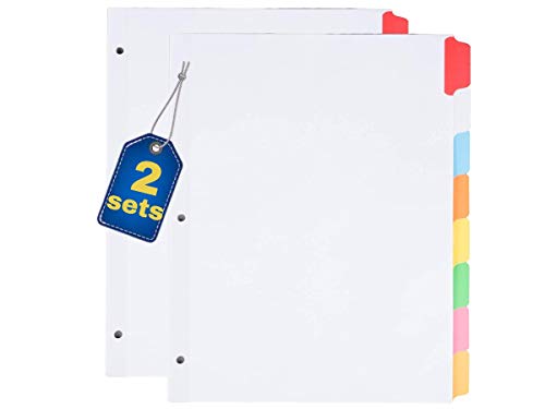 1InTheOffice Big Tab Write On & Erase Durable Plastic 3 Ring Binder Dividers, 8 Colored Tabs, 2 Sets