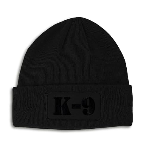 Gorro de parche K-9 bordado negro acrílico cráneo gorro para hombres y mujeres, diseño negro solamente, Negro -, talla única