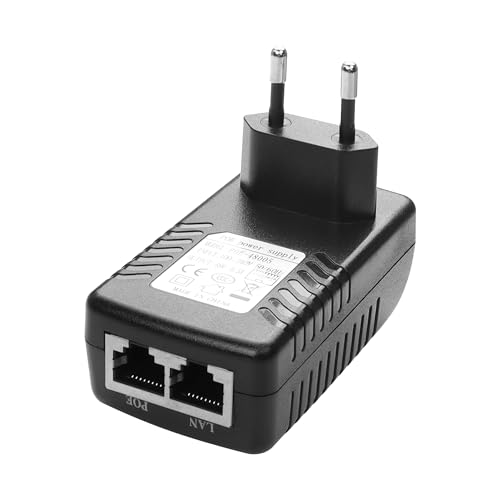 YAODHAOD POE Adaptateur Injecteur 48V / 0.5A 100/1000Mbps Prise Européenne Distance jusqu'à 100m Plug and Play pour adaptateur Ethernet, téléphone et caméra IP...