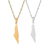 HUYUEXIN Israel Map Pendant Necklace - Palestine Country Outline Ethnic Style Jewelry, Solid Color...