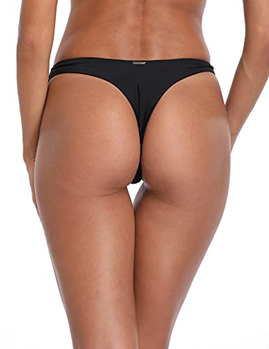 Relleciga Women's Black High Cut Thong Bikini Bottom Size Small #TOP4