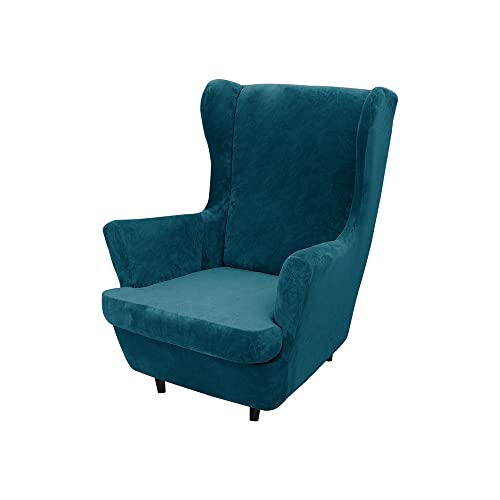 Eivmax Green Velvet Wingback Chair Slipcover 2-Piece Stretch Wing Chair Covers Armchair Slipcover With Elastic Bottom Washable Furniture Protector For Living Room (Green) #TOP11