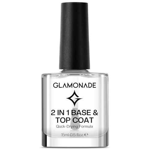 Glamonade Base Top Coat Nail Polish: 2 in 1 Clear High Shine Quick Dry Nail Polish Color Protection Long Lasting Polish Resists Smudging Chipping Fading Fast Air Dry Nail Coat for Women
