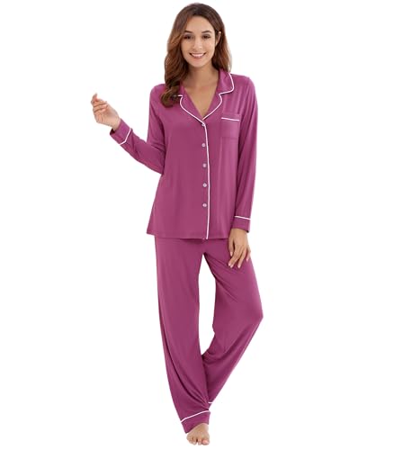 Image of WiWi Viscose from Bamboo Women's Pajamas Set Super Soft Button Down Top and Pants Sleepwear Cooling Pjs S-3X
