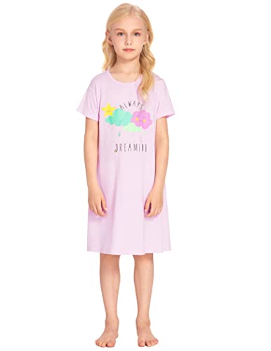 Arshiner Toddler Nightgowns For Girls Short Sleeve Nightie Cute Star Cartoon Pattern Light Purple 10-11Y #TOP1