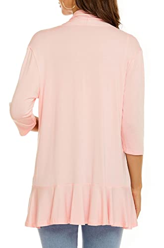 Image of Womens Lightweight Cardigan Open Front Cardigans Soft Draped Ruffles 3 /4 Sleeve Cardigan (S-3XL)