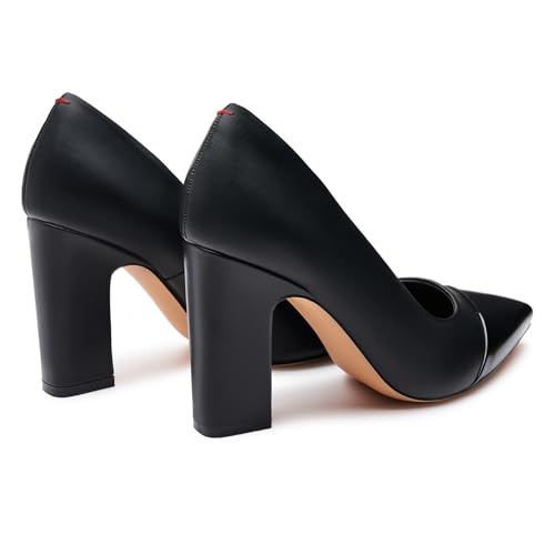 Trary Heels for Women Closed Pointed Toe Chunky Pumps Shoes Women Block High Heels Comfortable Slip-On Dress Office Party Wedding Shoes 3.54" Heel3