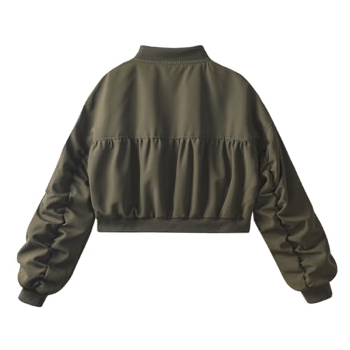 Image of WELAKEN Lightweight Multiple Pockets Zip Up Bomber Jacket for Girls Toddler & Kids II Little Girl's Casual Flight Crop Jacket
