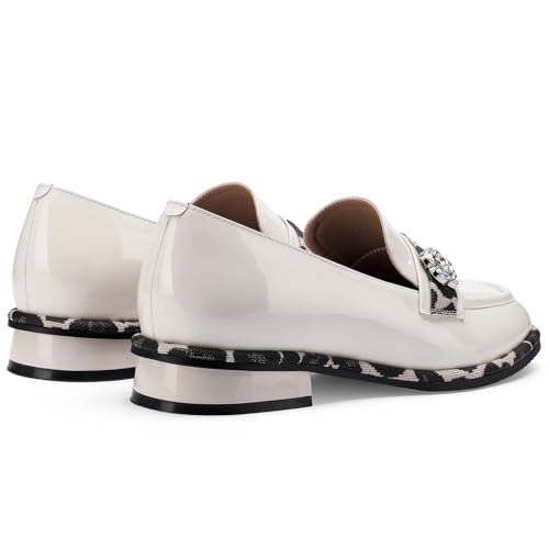 Image of Loafers for Women Patent Leather Buckle Square Toe Chunky Block Dress Slip On Wide Casual Comfortable Dressy High Heels Ladies Comfort Moccasins Elegantes 2 Inch Shoes