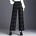 Wool Thicken Plaid Women Wide Leg Pants High Waist All-Match Loose Office Lady Straight Trousers Black