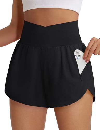 BMJL Women's Athletic Shorts High Waisted Running Short Pockets Gym Elastic Quick Dry Workout Shorts 2.5
