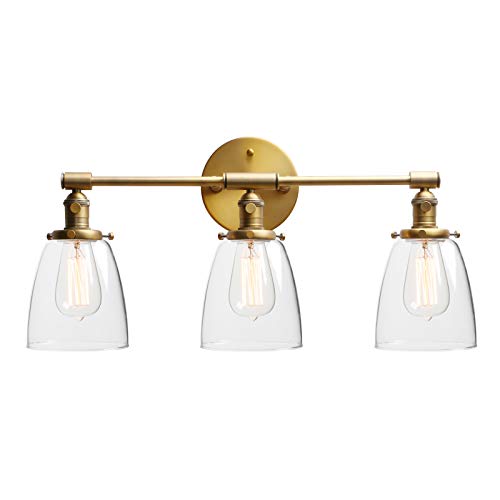 Phansthy 3 Light Indoor Wall Sconce Light Antique Brass Wall Lamp with ON/Off Button and 5.6 Inches Dome Clear Glass Light Shade (Antique)