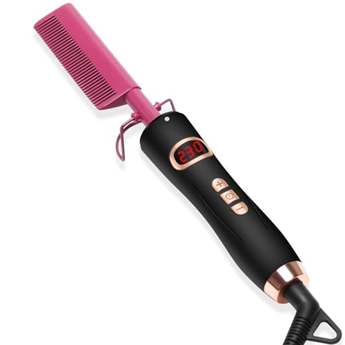 Hot Comb Hair Straightener, Hot Comb for Wigs, Hair Straightening Comb, Straightener Brush for Afro Beard 120-230℃ Portable Ceramic LCD Display with Anti Scald