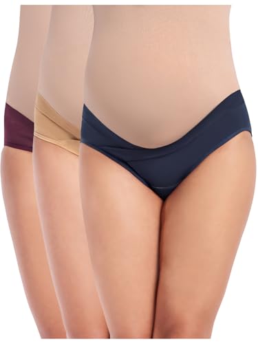 THE MAMA KLUB Pack of 3 Maternity Panties, Low Waist, Cotton, v Shape, Super Comfortable, Pregnancy