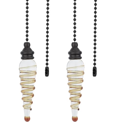 Image of GORGECRAFT 2Pcs Crystal Ceiling Fan Pull Chain Set 15 Inches Decorative Glass Beaded Ball Pull String Ornament Pendant Extension Chains for Ceiling Light Lamp Fan Chain Extender Yellow