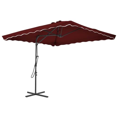 Parasol de jardin carré bordeaux avec mât rotatif robuste et pied en croix