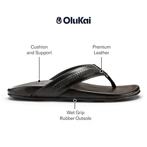Image of OluKai Mea Ola Mano Men's Leather Sandals, Hand-Woven Hawaiian Strap