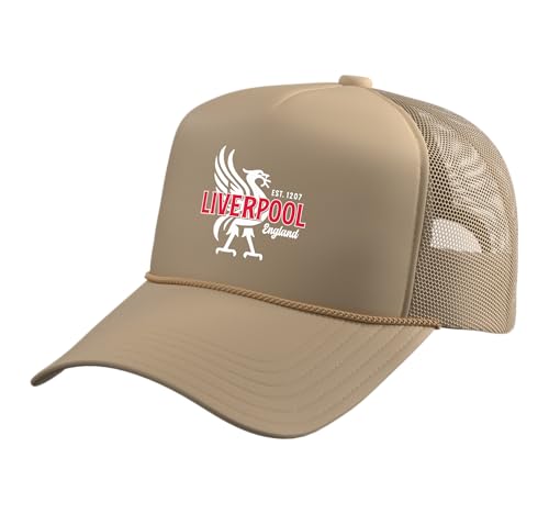 Liverpool England Est. 1207 Liverbird Overlay Trucker Hat with Adjustable Mesh Back Khaki