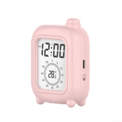 Mini temporizador de caja de cuero con pantalla LCD y sensor de temperatura integrado para tareas de cocina y estudio (rosa)