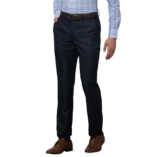 Image of Park Avenue Men's Smart Fit Polyviscose Blend Flat Front Checks Pattern Fancy Blue Formal Trouser