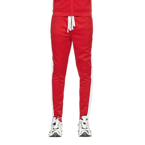 Rebel Minds Men Track Pants - Stylish Men's Sweatpants, Joggers for Men, Athletic and Casual Wear, with Pockets Red White