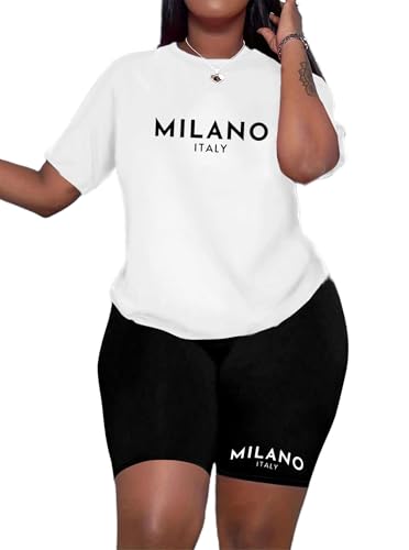 Hilinker Womens 2 Piece Outfits Short Sleeve Top and Shorts Set Summer Workout Casual Tracksuit