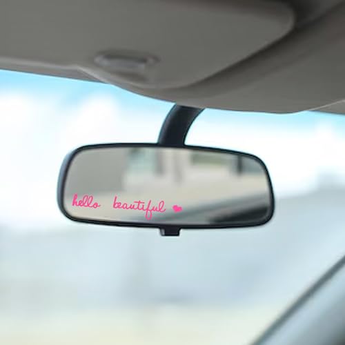 Image of 10X Hello Beautiful Rearview Mirror Decal, Vinyl Car Window Stickers for Women - Self Affirmations Water Bottle Laptop Decals Gift Accessories