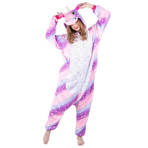 Aitsite Einhorn Onesie für Erwachsene – Unisex Tierkostüm mit Kapuze, Einhorn Jumpsuit für Cosplay, Fasching und Halloween
