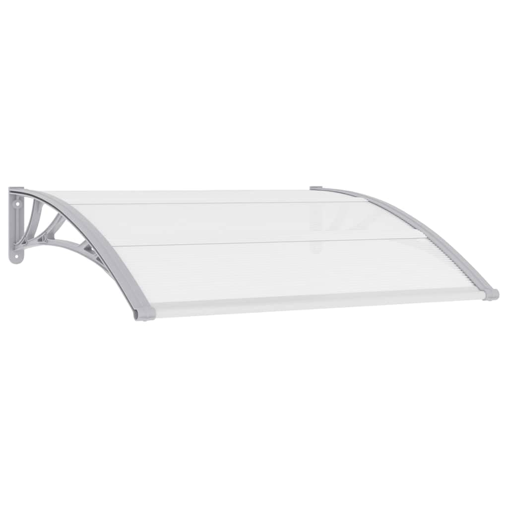 Szary, przezroczysty daszek na drzwi 120 x 75 cm, z poliwęglanu, ze wspornikami ABS i aluminiowymi drążkami do drzwi i okien jako ochrona przed warunkami atmosferycznymi