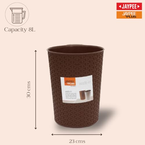 Jaypee Plus Waste Bin 10L Plastic Dustbin for Kitchen,Office,Home,Bathroom,Bedroom | Dustbin Without Lid| Rustproof Garbage Bin | Strong & Durable Trashbin | Trash Can, Brown
