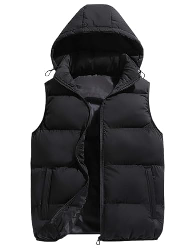 Gihuo Men's Hooded Puffer Vest Sleeveless Zip Up Padded Jackets Coat Lightweight Quilted Gilet with Pockets(Black-S)