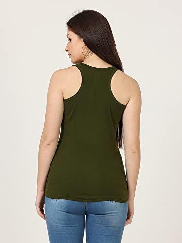 Image of FLEXIMAA Women's Cotton Plain Round Neck Sleeveless T-Shirt