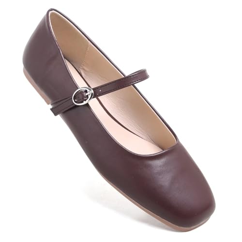 Image of LUXINYU Women's Slip on Flats,Classy Round Toe Solid Classic Mary Jane Ballet Dance Shoes Soft Comfortable PU Flat Shoes