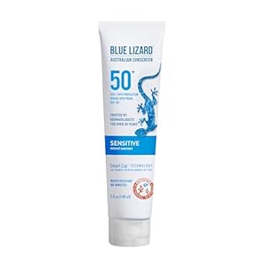 BLUE LIZARD Sensitive Mineral Sunscreen with Zinc Oxide 50+ Water Resistant UVAUVB Protection with Smart Cap Technology Fragrance Free, Sensitve, SPF 50 – – Tube, Unscented, 5 Fl Oz