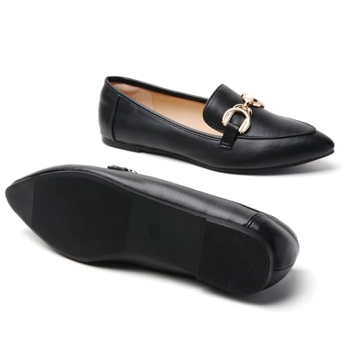 Image of Tilocow Metal Chain Loafers Flats for Women Pointed Toe Slip on Flats Dressy Casual Comfortable Work Business Shoes