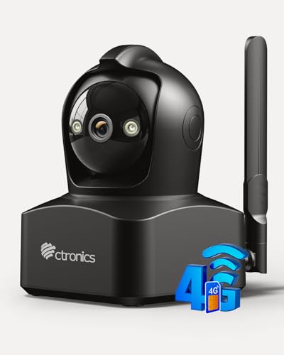 Ctronics 2.5K 4G Cámara Vigilancia Interior con Tarjeta SIM, Seguimiento Auto, Visión Nocturna en Color 20m, PC y App, 8 Posiciones, NVR/Cloud/128GB TF, Detección Humana, Audio Bidireccional